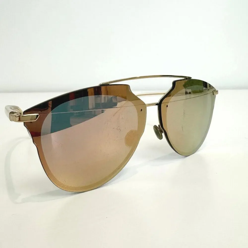 Christian DIOR Reflected Sunglasses Gold Metal Frame with Pink Mirrored Lenses